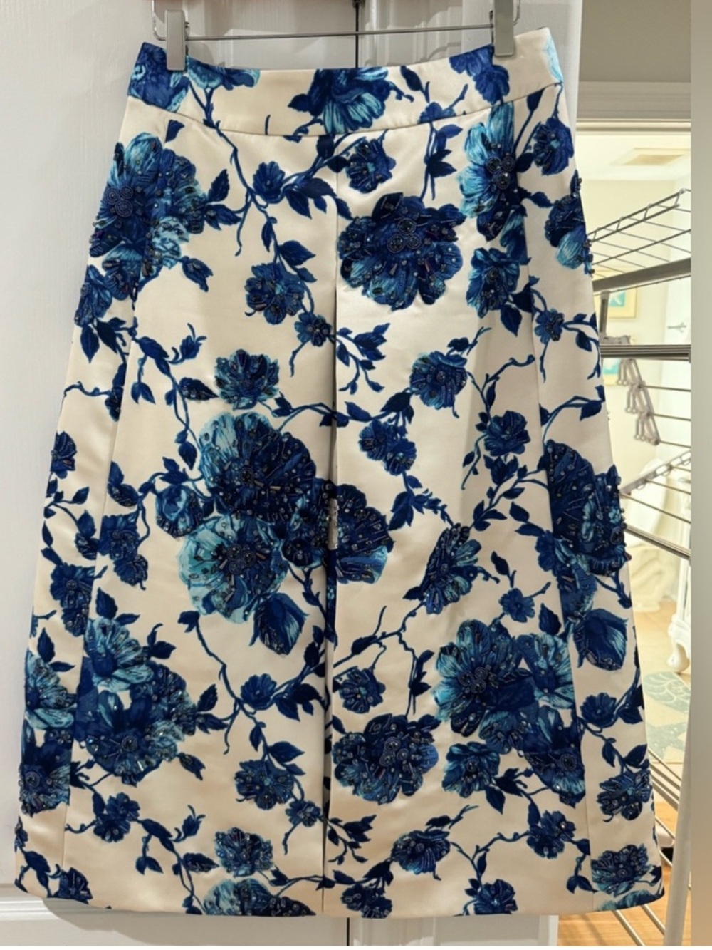 Tory Birch Blue Floral A-Line Skirt - White and Blue NWT